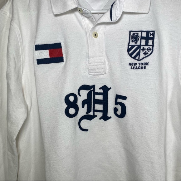 Tommy hilfigure White Polo rugby Shirt with Blue Accents size large long sleeve - Picture 3 of 9